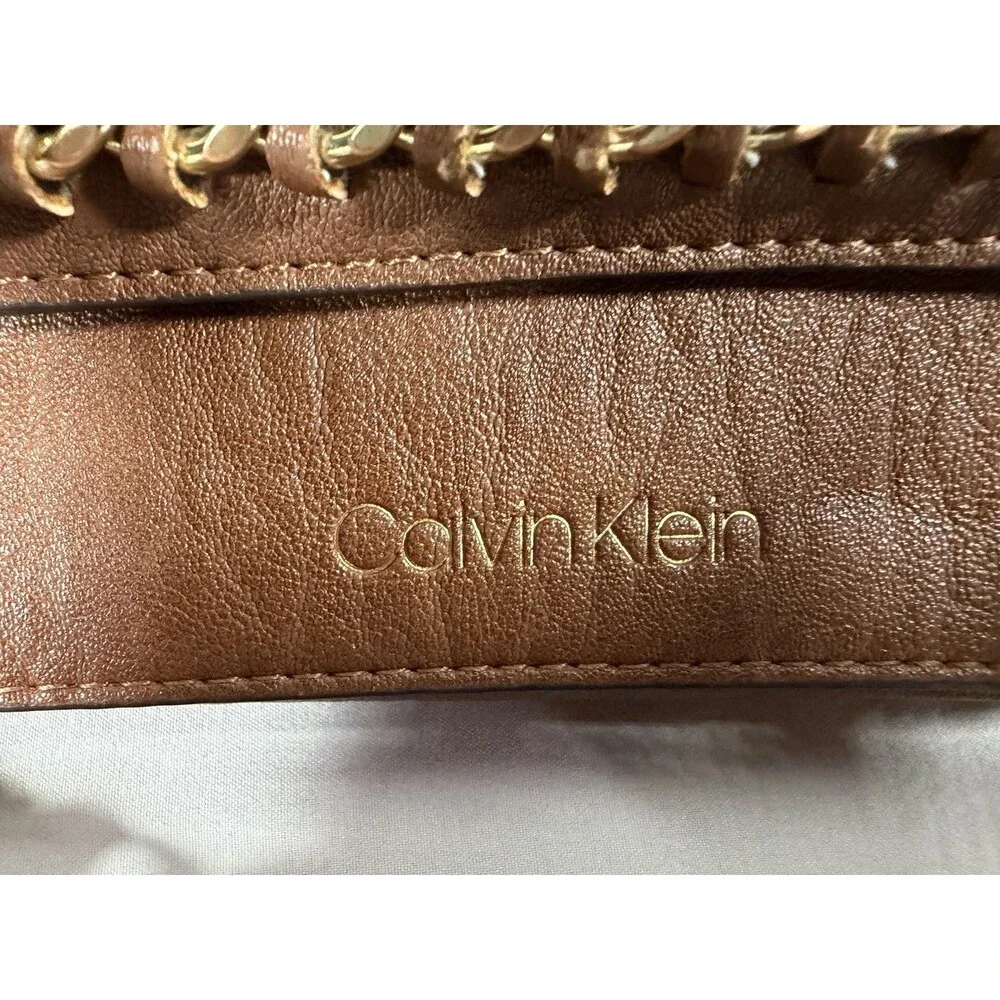 Calvin Klein Caramel Medium Crossbody Bag Zip, Adjustable Strap Gold Hardware